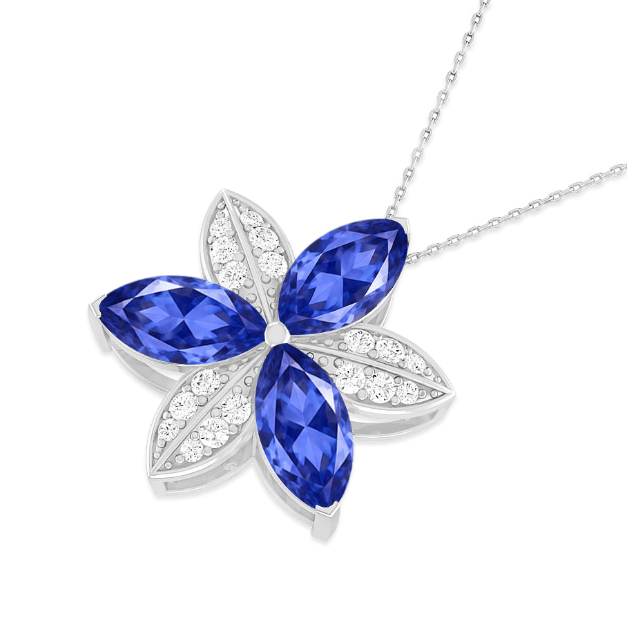 Floral Marquise Pendant | Starburst Pendant | Heart Knot Teardrop Pendant | Sterling Silver Birthstone Necklace | Diamond Accent | Adjustable Chain | 15 Gemstone Choices