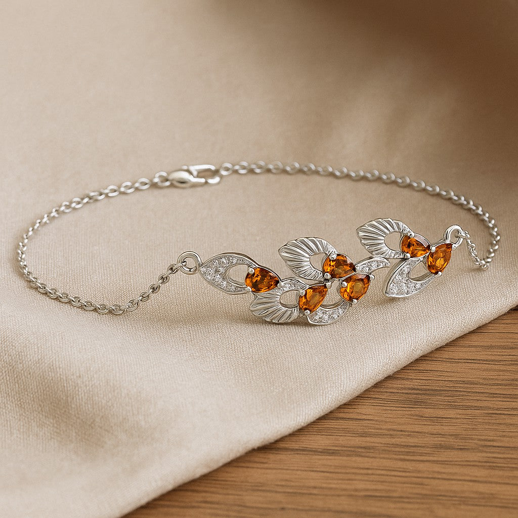 Floral Vine Bracelet Centerpiece | Sterling Silver Birthstone Bracelet | Adjustable Chain | 15 Gemstone Choices | Personalized Gemstone Bracelet Floral Vine Bracelet Canter piece