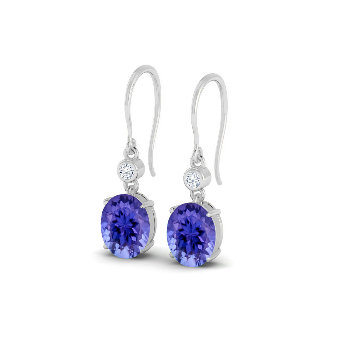 French Hook Drop Earrings | 925 Sterling Silver Birthstone Stud Earrings | Diamond Accent Gemstone Earrings | 15 Birthstone Options | Gift for Women