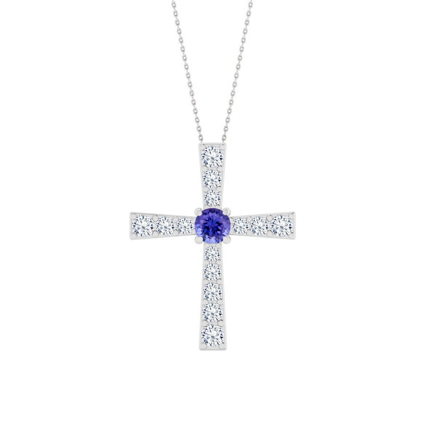 Cross Pendant | Sterling Silver Birthstone Necklace | Diamond Accent | Adjustable Chain | 15 Gemstone Choices