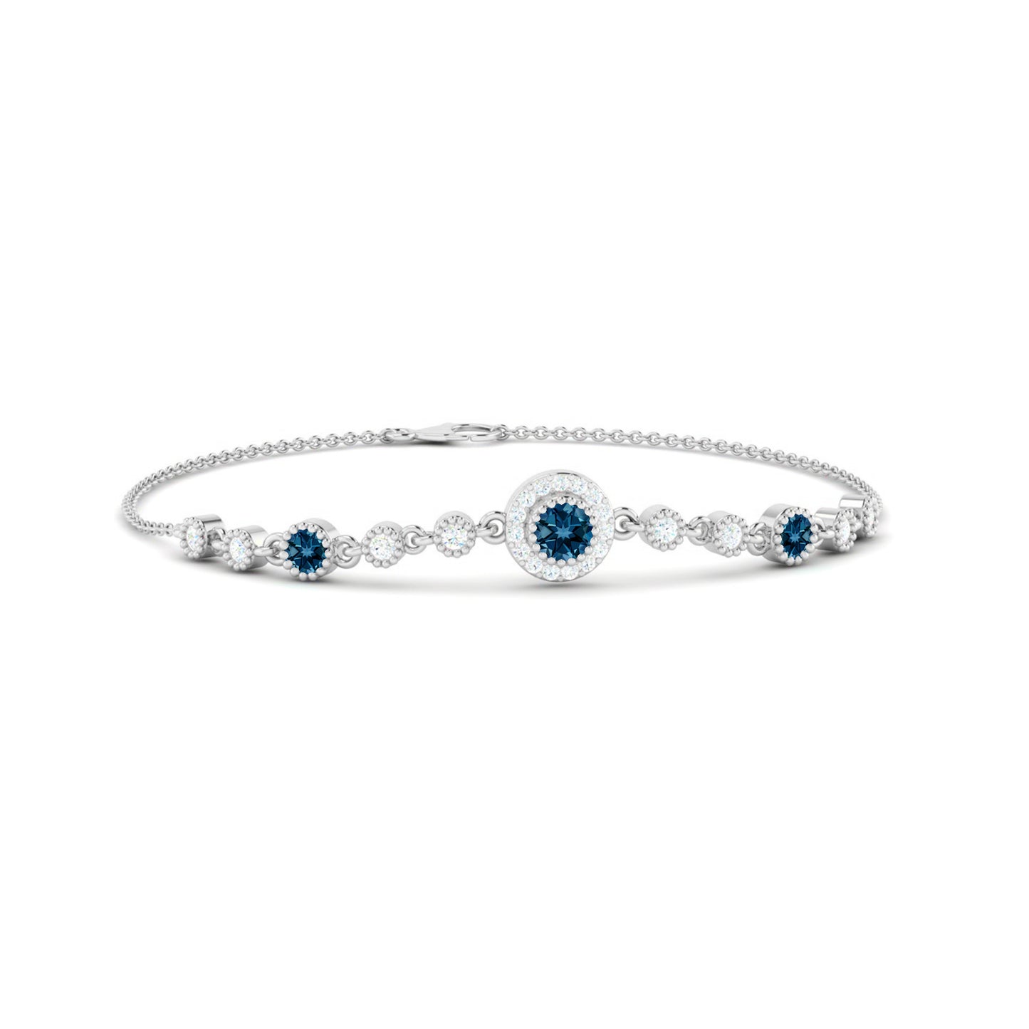 Halo Station Bracelet | Sterling Silver Birthstone Bracelet | Adjustable Chain | 15 Gemstone Choices | Personalized Gemstone Bracelet