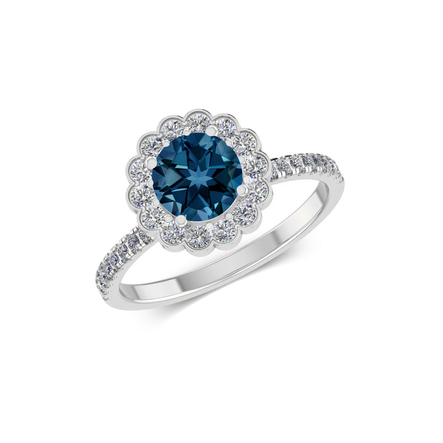 Floral Halo Ring | Sterling Silver Birthstone Ring | Genuine Gemstone & Diamond Studded Ring | Personalized Promise Ring | Gift for Her