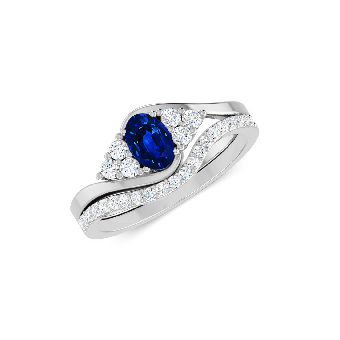 Curved Wedding Band | Sterling Silver Birthstone Ring | Genuine Gemstone & Diamond Studded Ring | Personalized Promise Ring | Gift for Her