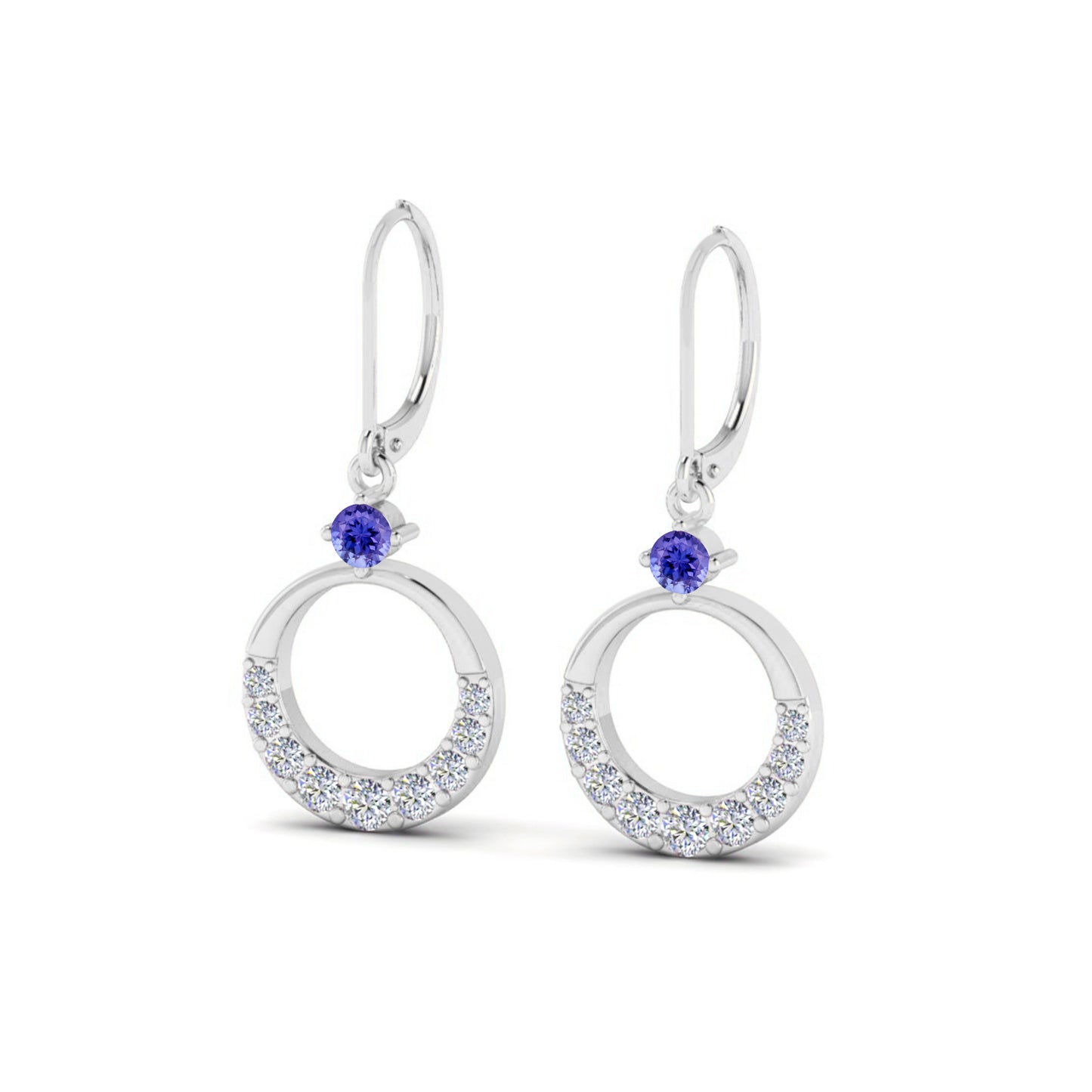 Open Circle Lever back Drop Earrings | 925 Sterling Silver Birthstone Stud Earrings | Diamond Accent Gemstone Earrings | 15 Birthstone Options | Gift for Women