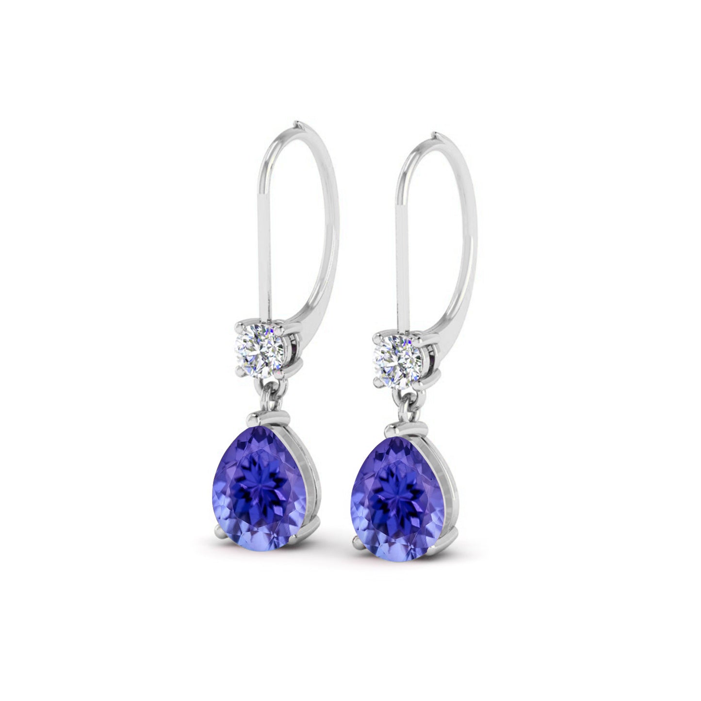 Pear Drop Lever back Earrings | 925 Sterling Silver Birthstone Stud Earrings | Diamond Accent Gemstone Earrings | 15 Birthstone Options | Gift for Women
