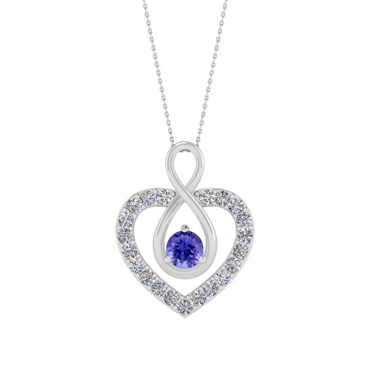 Infinity Heart Pendant | Sterling Silver Birthstone Necklace | Diamond Accent | Adjustable Chain | 15 Gemstone Choices