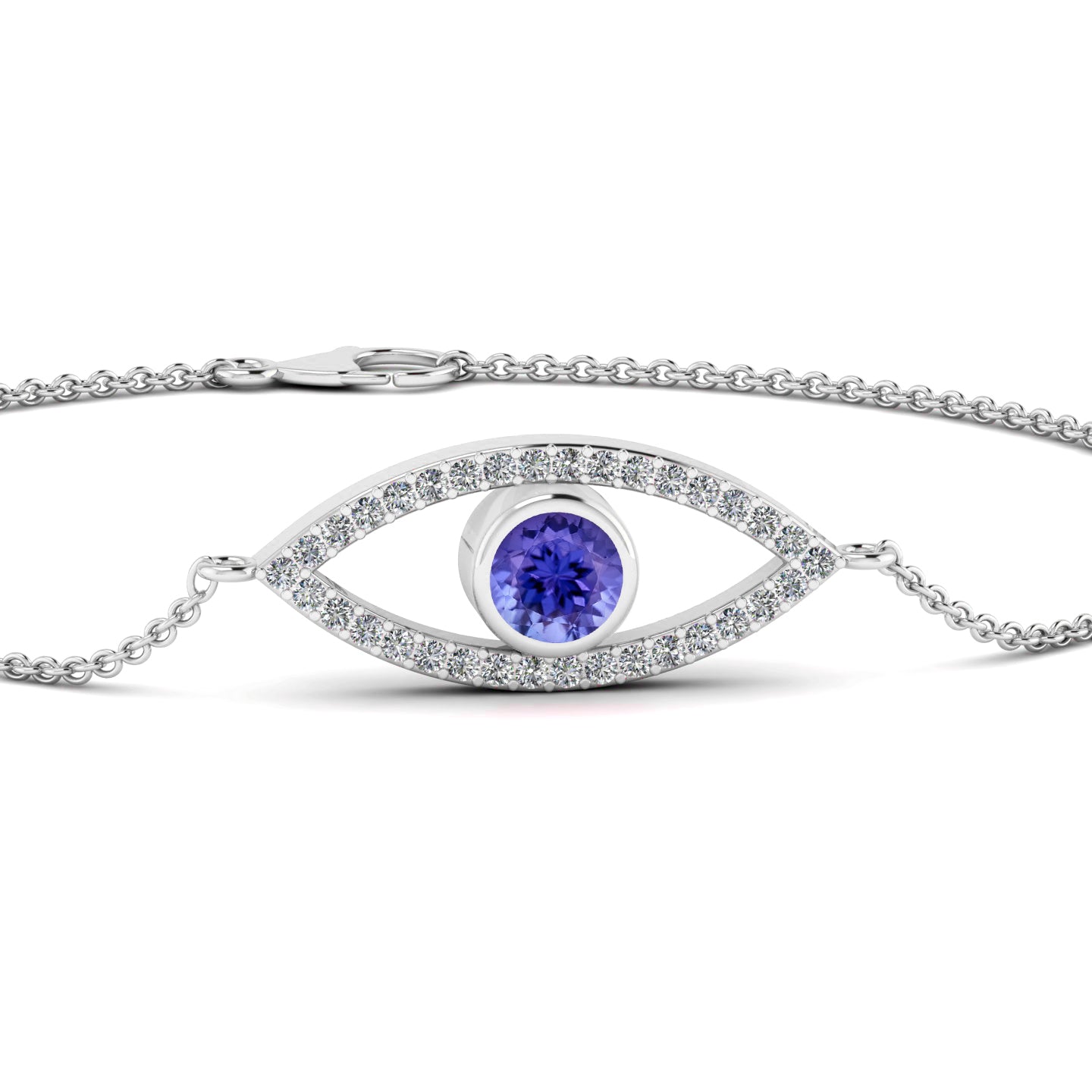 Evil Eye Bracelet | Sterling Silver Birthstone Bracelet | Adjustable Chain | 15 Gemstone Choices | Personalized Gemstone Bracelet