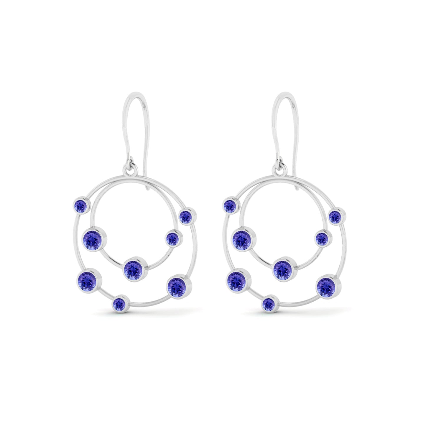 Open Circle Drop Earrings | 925 Sterling Silver Birthstone Stud Earrings | Diamond Accent Gemstone Earrings | 15 Birthstone Options | Gift for Women