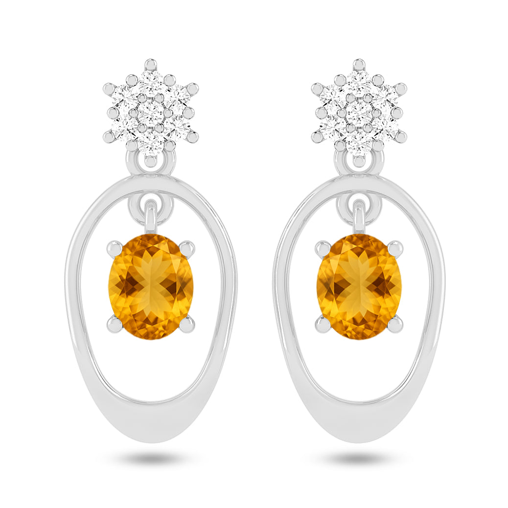 Open Oval Drop Earrings | 925 Sterling Silver Birthstone Stud Earrings | Diamond Accent Gemstone Earrings | 15 Birthstone Options | Gift for Women