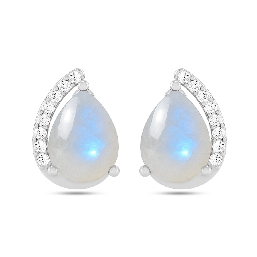 Pear Solitaire Stud Earrings | 925 Sterling Silver Birthstone Stud Earrings | Diamond Accent Gemstone Earrings | 15 Birthstone Options | Gift for Women
