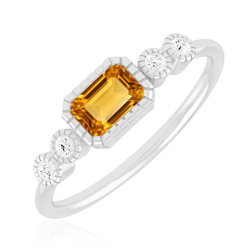 Art Deco Bezel Ring | Sterling Silver Birthstone Ring | Genuine Gemstone & Diamond Studded Ring | Personalized Promise Ring | Gift for Her