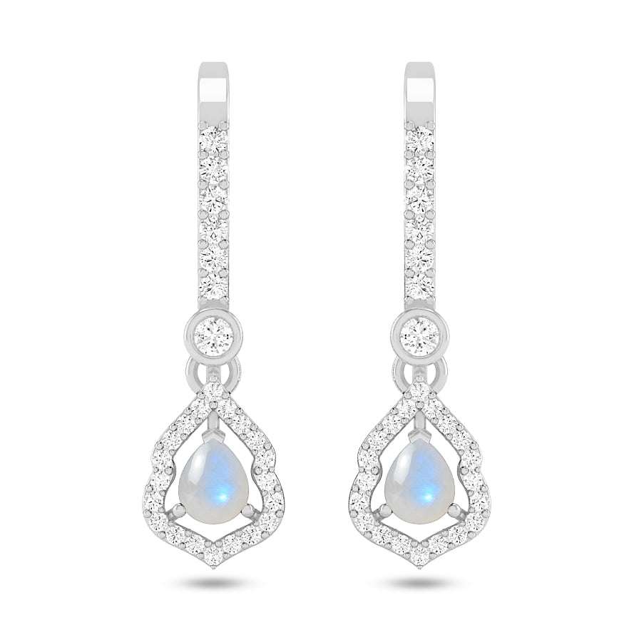 Yeh Pear Halo Open Frame Drop Earrings | 925 Sterling Silver Birthstone Stud Earrings | Diamond Accent Gemstone Earrings | 15 Birthstone Options | Gift for Women