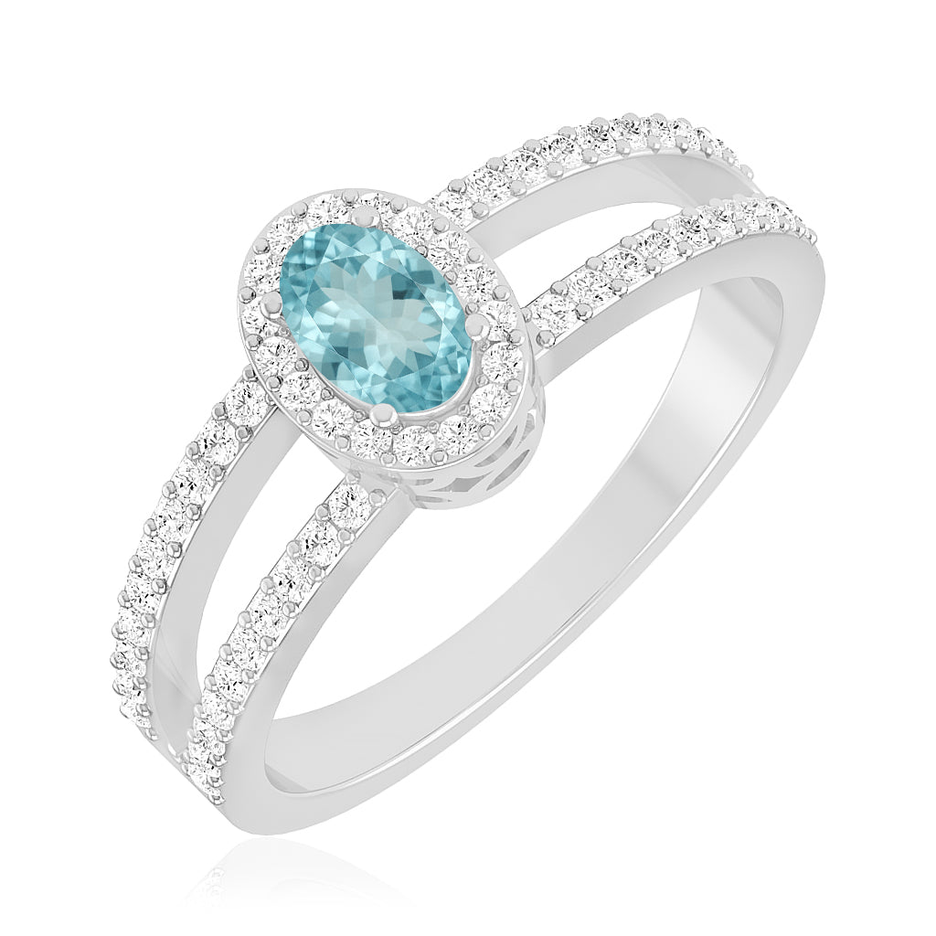 Halo Split Shank Ring | Sterling Silver Birthstone Ring | Genuine Gemstone & Diamond Studded Ring | Personalized Promise Ring | Gift for Her
