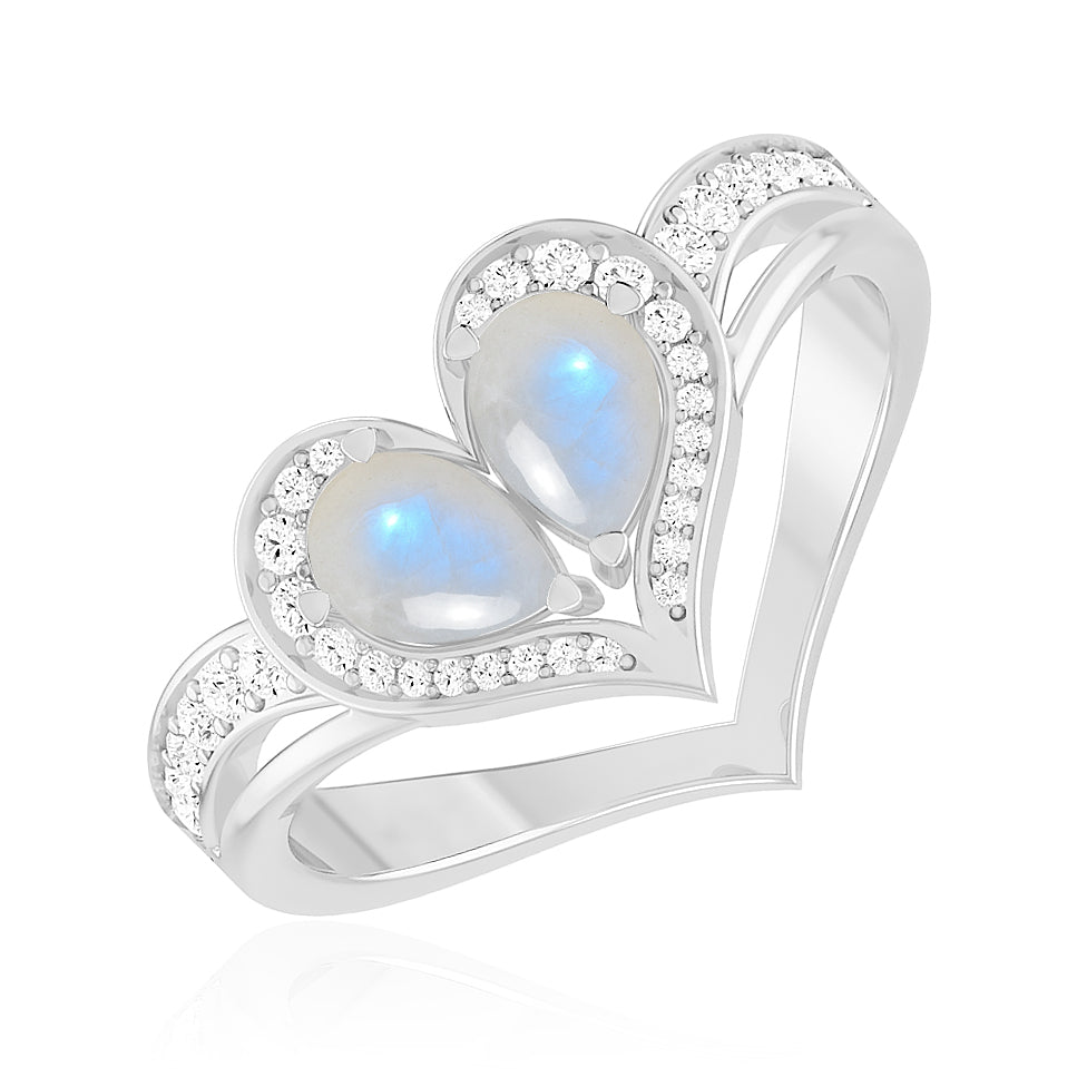 Heart-Shaped Gemstones Ring | Sterling Silver Birthstone Ring | Genuine Gemstone & Diamond Studded Ring | Personalized Promise Ring | Gift for Her