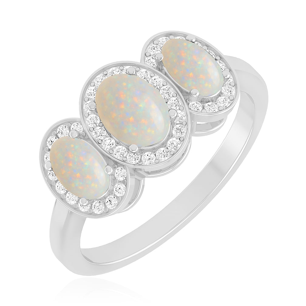 Oval Cut Three-Stone Ring | Sterling Silver Birthstone Ring | Genuine Gemstone & Diamond Studded Ring | Personalized Promise Ring | Gift for Her