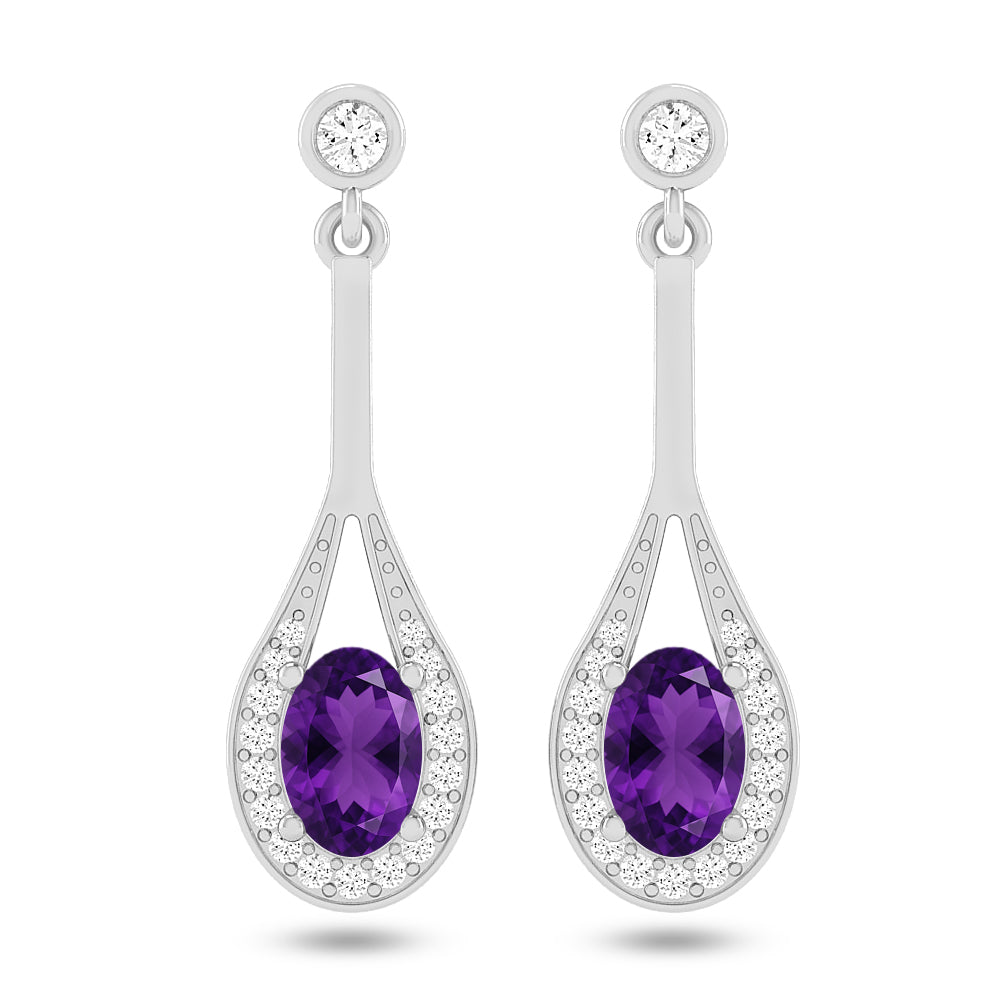 Teardrop Halo Dangle Earrings | 925 Sterling Silver Birthstone Stud Earrings | Diamond Accent Gemstone Earrings | 15 Birthstone Options | Gift for Women