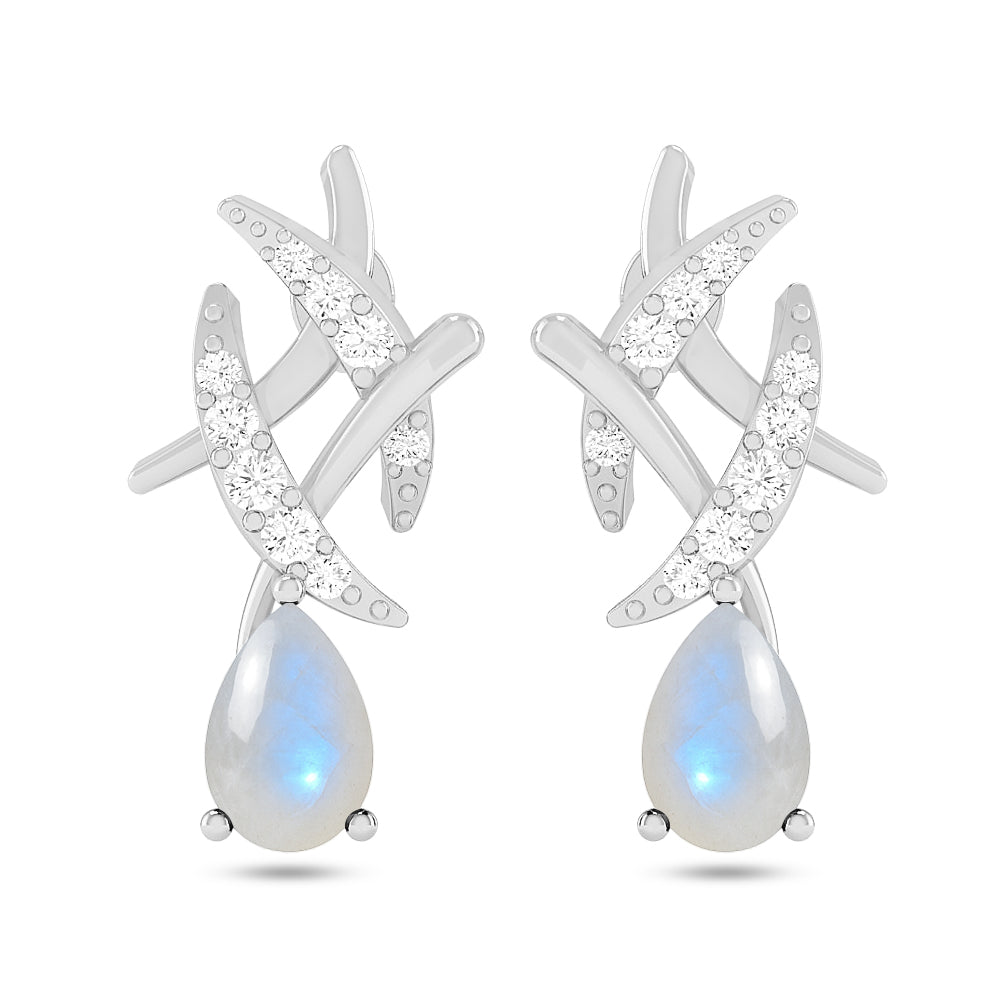 Criss-Cross Drop Earrings | 925 Sterling Silver Birthstone Stud Earrings | Diamond Accent Gemstone Earrings | 15 Birthstone Options | Gift for Women