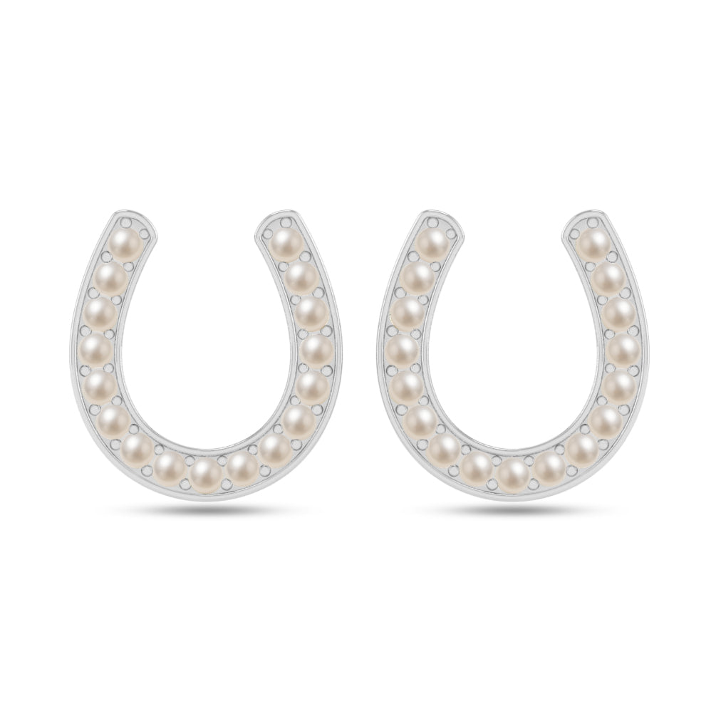 Horseshoe Stud Earrings | 925 Sterling Silver Birthstone Stud Earrings | Diamond Accent Gemstone Earrings | 15 Birthstone Options | Gift for Women