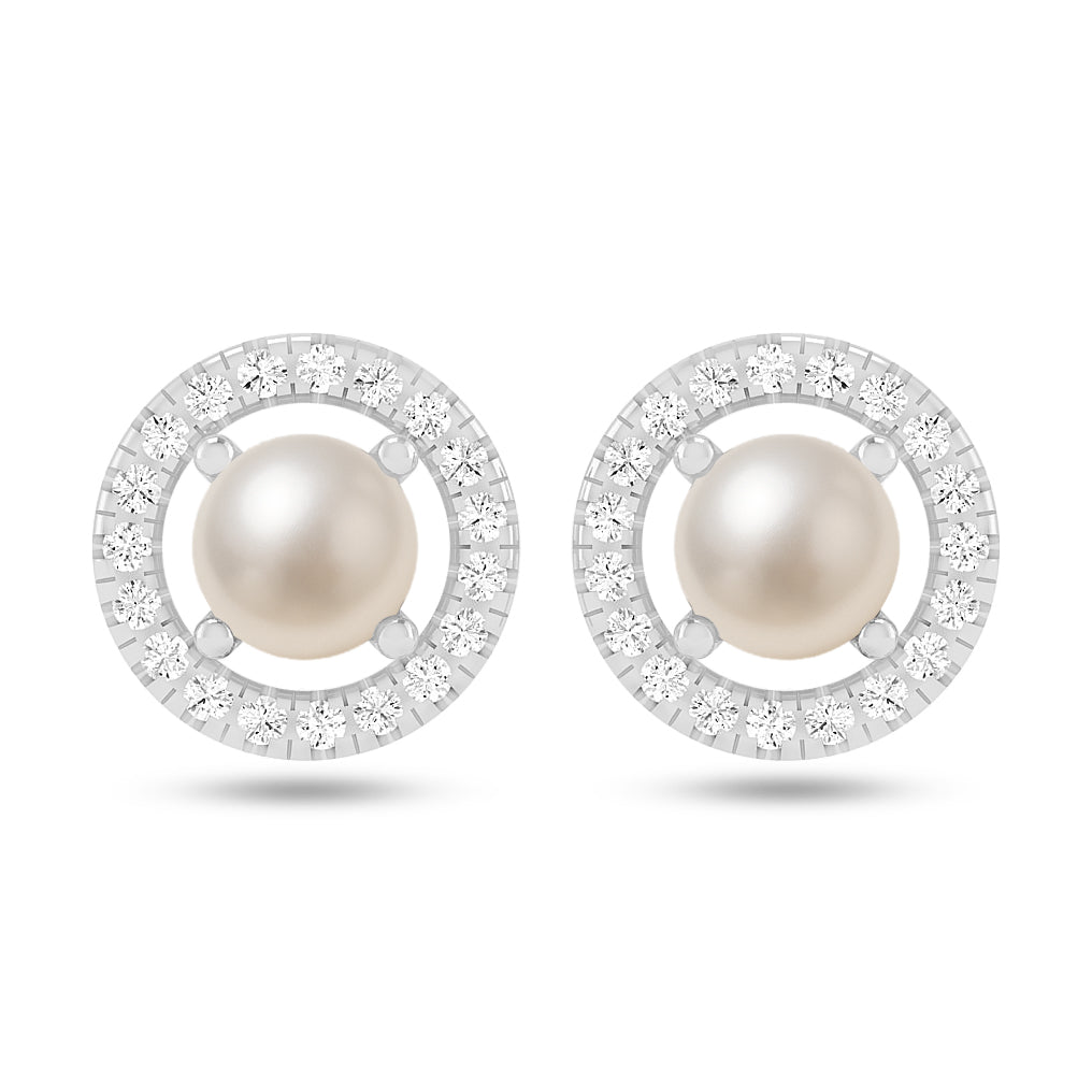 Round Halo Stud Earrings | 925 Sterling Silver Birthstone Stud Earrings | Diamond Accent Gemstone Earrings | 15 Birthstone Options | Gift for Women