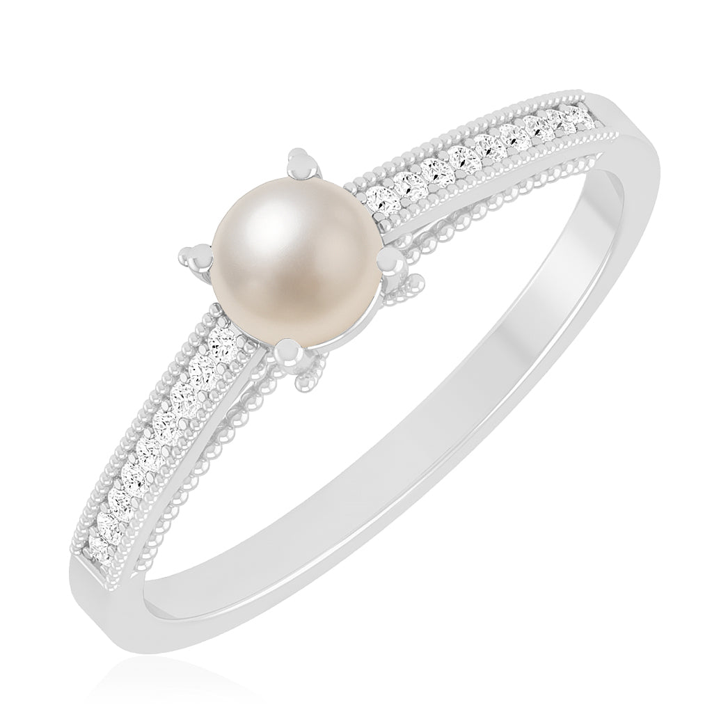 Milgrain Solitaire Ring | Sterling Silver Birthstone Ring | Genuine Gemstone & Diamond Studded Ring | Personalized Promise Ring | Gift for Her