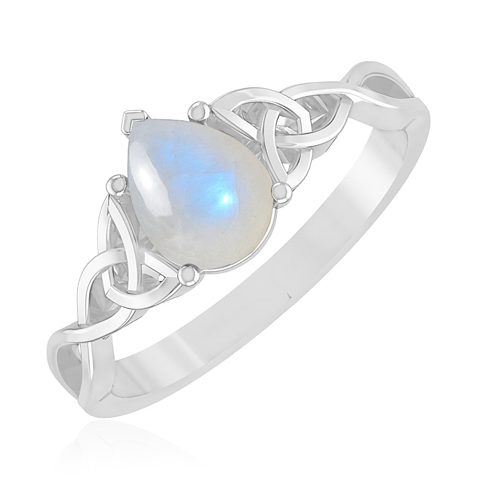 Celtic Knot Pear Solitaire Ring | Sterling Silver Birthstone Ring | Genuine Gemstone Studded Ring | Personalized Promise Ring | Gift for Her