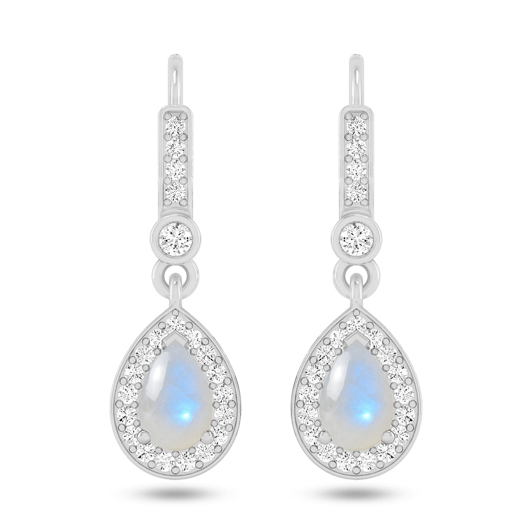 Pear Halo Drop Earrings | 925 Sterling Silver Birthstone Stud Earrings | Diamond Accent Gemstone Earrings | 15 Birthstone Options | Gift for Women