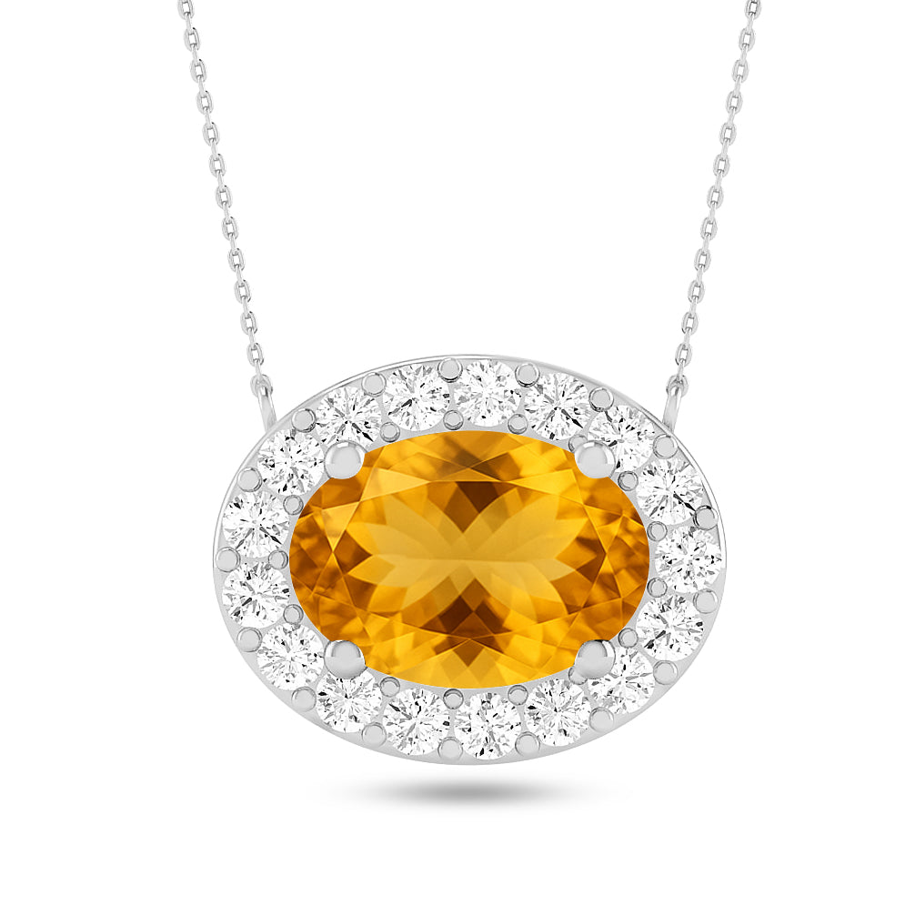 Oval Halo Solitaire Pendant | Starburst Pendant | Heart Knot Teardrop Pendant | Sterling Silver Birthstone Necklace | Diamond Accent | Adjustable Chain | 15 Gemstone Choices