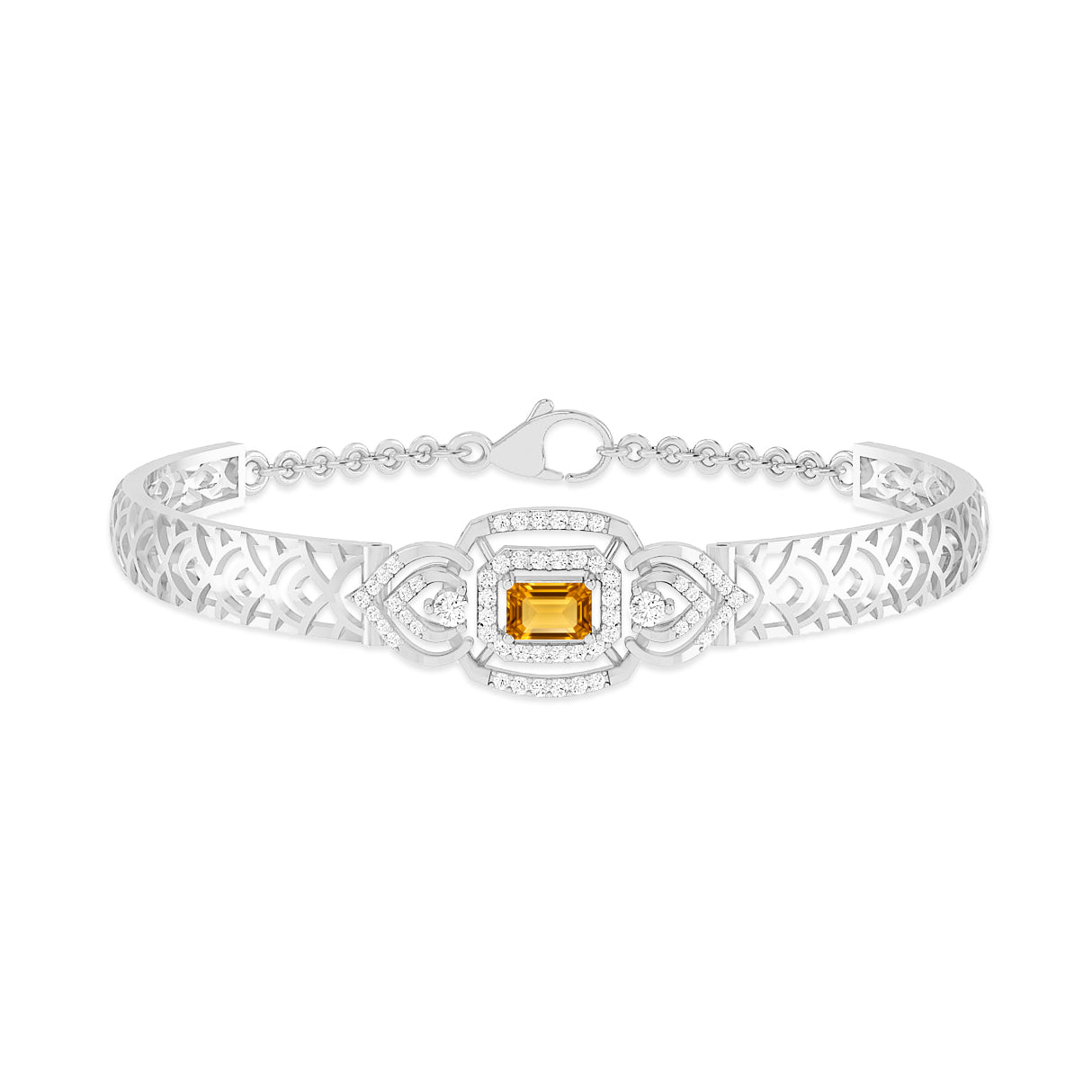 Art Deco Cuff Bracelet| Sterling Silver Birthstone Bracelet | Adjustable Chain | 15 Gemstone Choices | Personalized Gemstone Bracelet Floral Vine Bracelet Canter piece