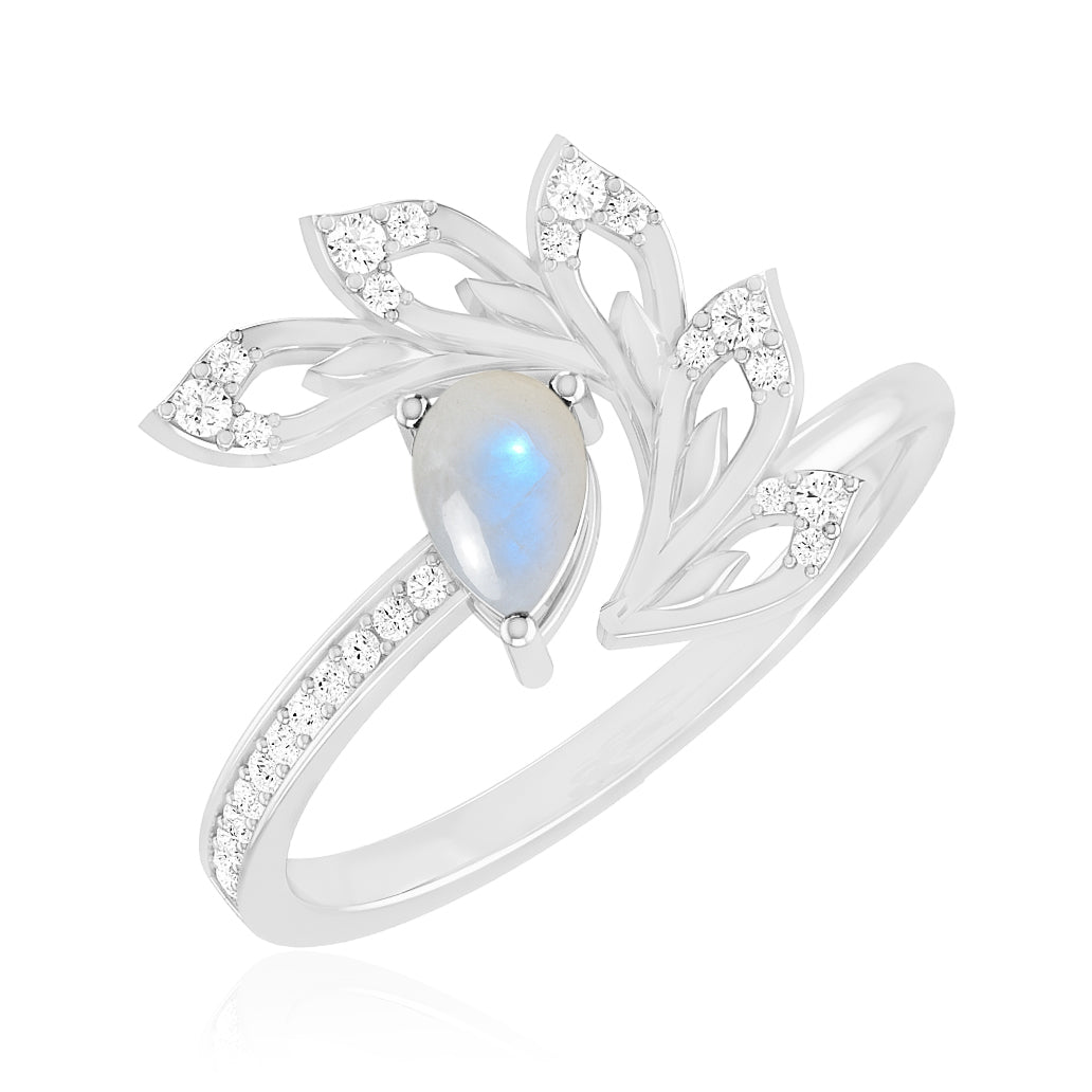 Nature Inspired Leaf Ring | Sterling Silver Birthstone Ring | Genuine Gemstone & Diamond Studded Ring | Personalized Promise Ring | Gift for Her