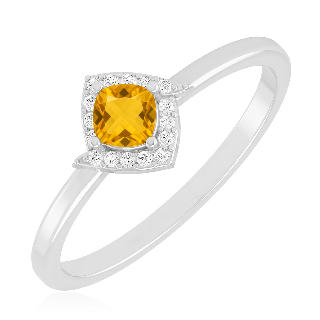 Cushion Halo Solitaire Ring | Sterling Silver Birthstone Ring | Genuine Gemstone & Diamond Studded Ring | Personalized Promise Ring | Gift for Her