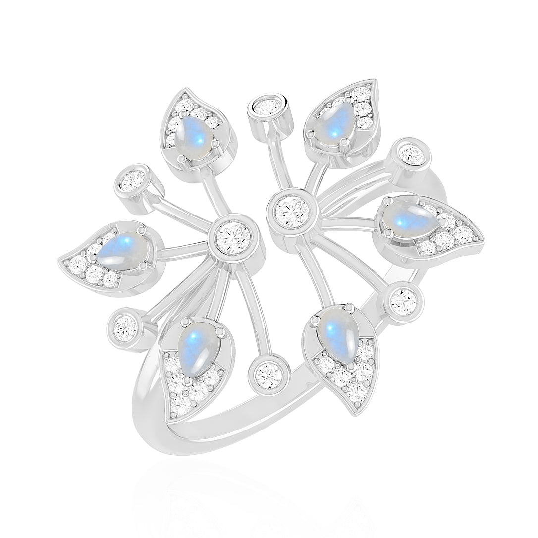 Nature Inspired Floral Cluster Ring | Sterling Silver Birthstone Ring | Genuine Gemstone & Diamond Studded Ring | Personalized Promise Ring | Gift for Her
