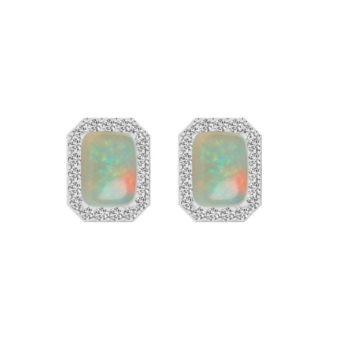 Emerald Cut Halo Stud Earrings | 925 Sterling Silver Birthstone Stud Earrings | Diamond Accent Gemstone Earrings | 15 Birthstone Options | Gift for Women
