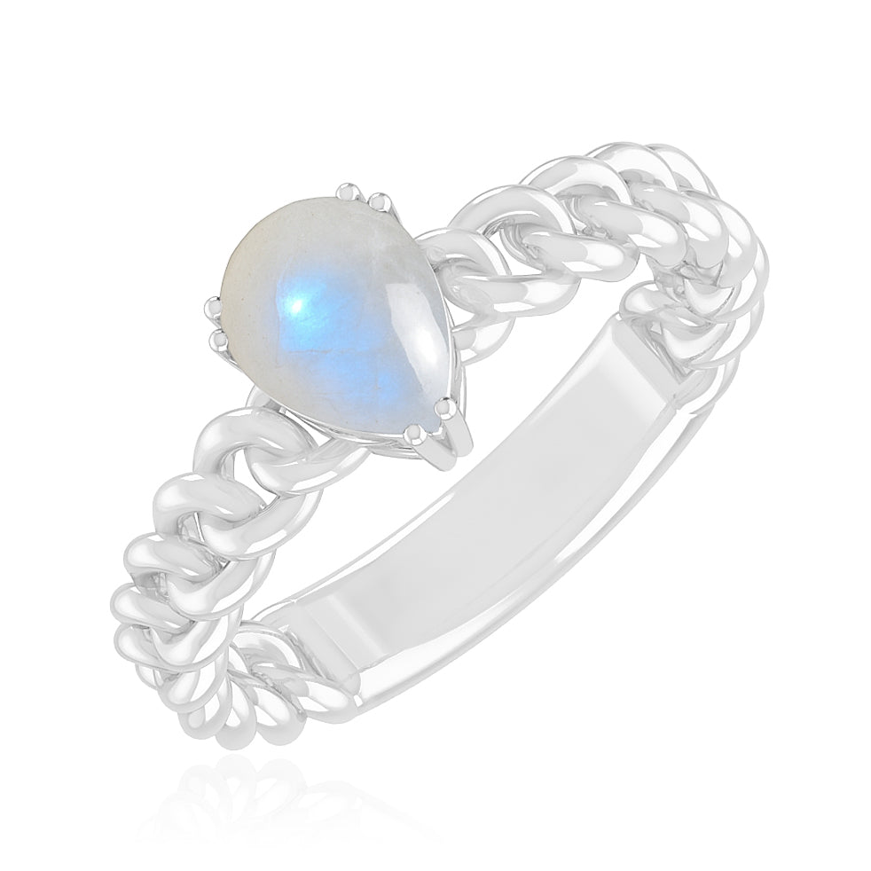 Chain Link Solitaire Ring | Sterling Silver Birthstone Ring | Genuine Gemstone Studded Ring | Personalized Promise Ring | Gift for Her