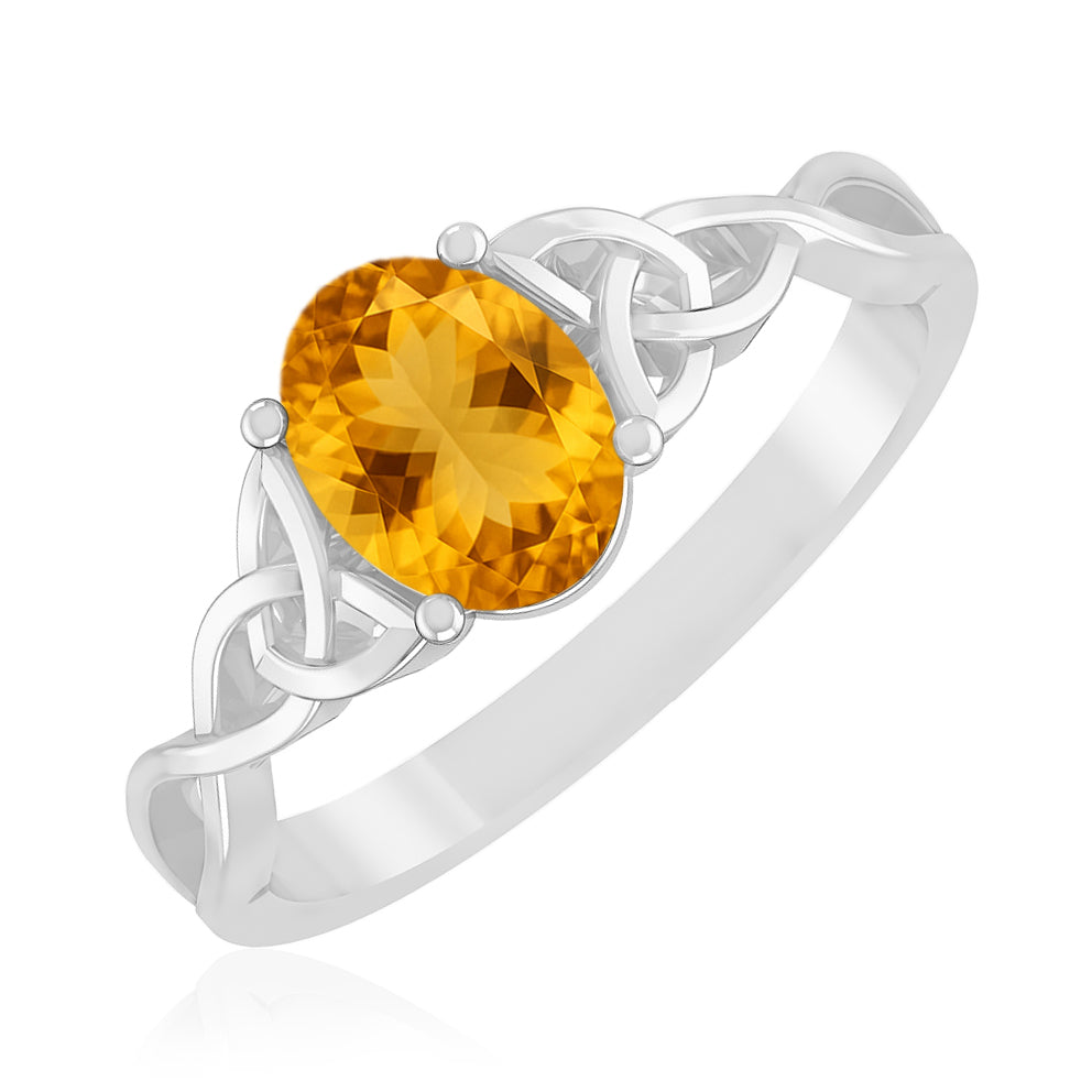 Celtic Knot Oval Solitaire Ring | Sterling Silver Birthstone Ring | Genuine Gemstone Studded Ring | Personalized Promise Ring | Gift for Her