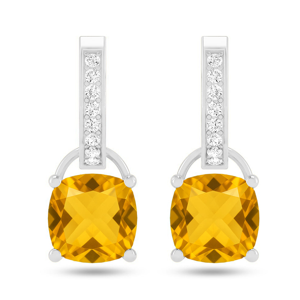 Cushion Cut Drop Stud Earrings | 925 Sterling Silver Birthstone Stud Earrings | Diamond Accent Gemstone Earrings | 15 Birthstone Options | Gift for Women (Copy)