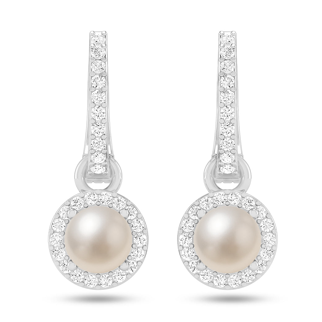 Round Halo Drop Earrings | 925 Sterling Silver Birthstone Stud Earrings | Diamond Accent Gemstone Earrings | 15 Birthstone Options | Gift for Women
