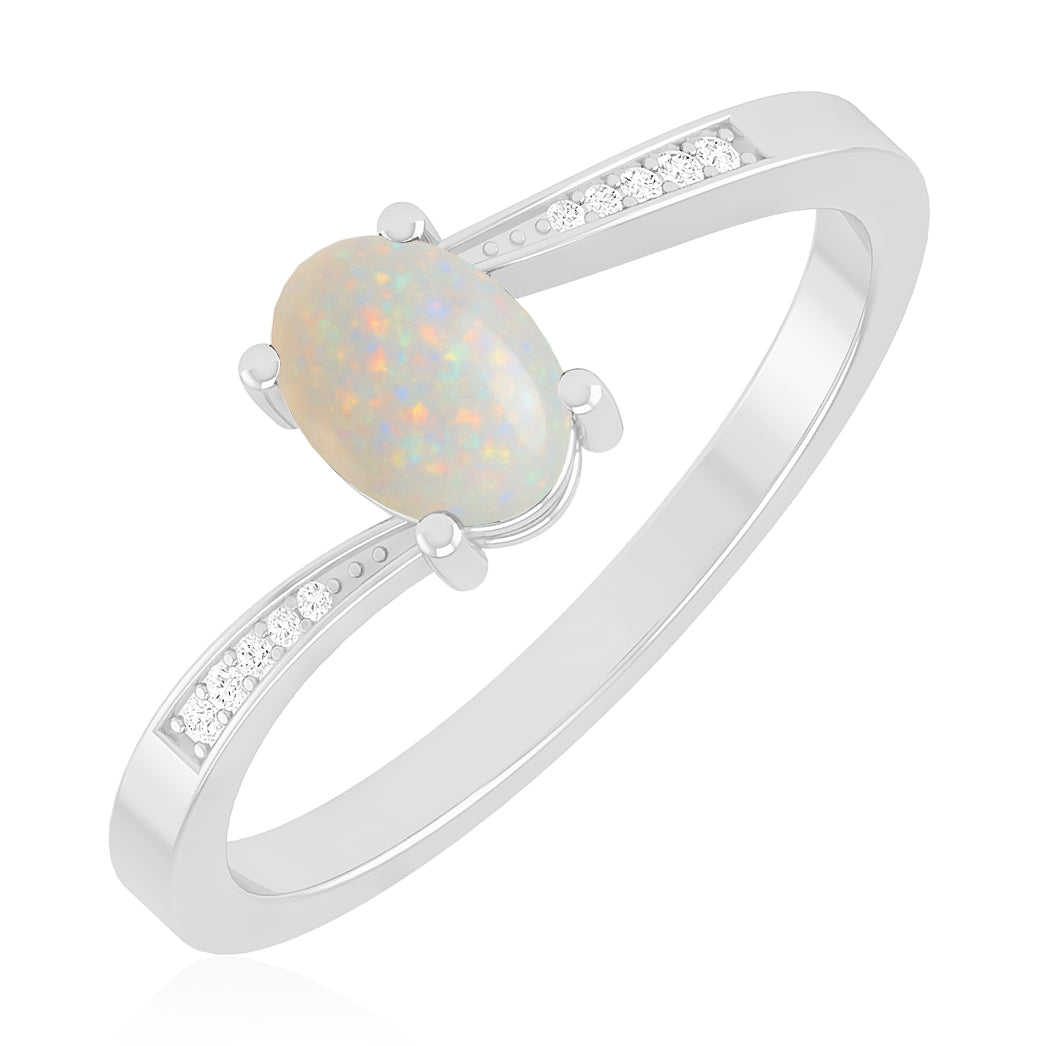 Oval Solitaire Ring | Sterling Silver Birthstone Ring | Genuine Gemstone & Diamond Studded Ring | Personalized Promise Ring | Gift for Her
