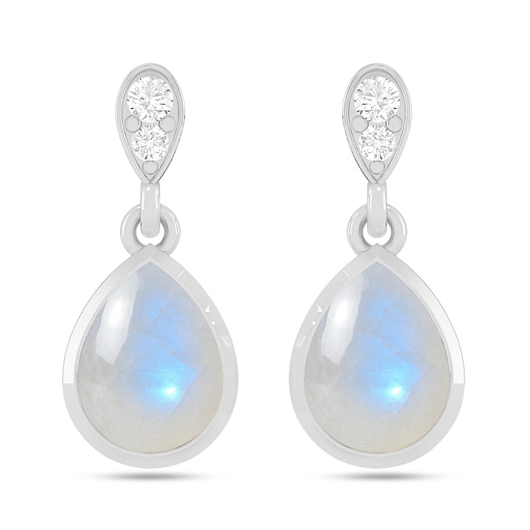 Pear Solitaire Drop Earrings | 925 Sterling Silver Birthstone Stud Earrings | Diamond Accent Gemstone Earrings | 15 Birthstone Options | Gift for Women