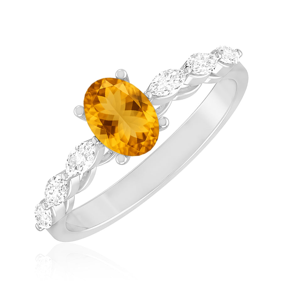 Oval Solitaire Ring with Marquise Diamond Accents | Sterling Silver Birthstone Ring | Genuine Gemstone & Diamond Studded Ring | Personalized Promise Ring | Gift for Her (Copy)