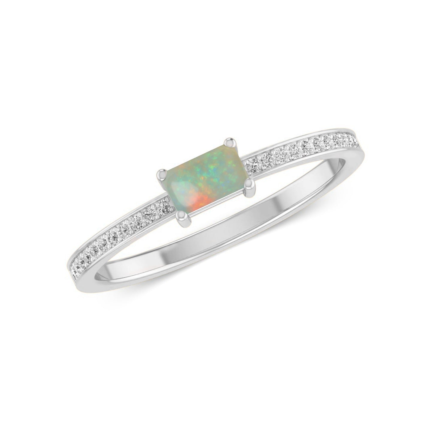Baguette Solitaire Ring | Sterling Silver Birthstone Ring | Genuine Gemstone & Diamond Studded Ring | Personalized Promise Ring | Gift for Her