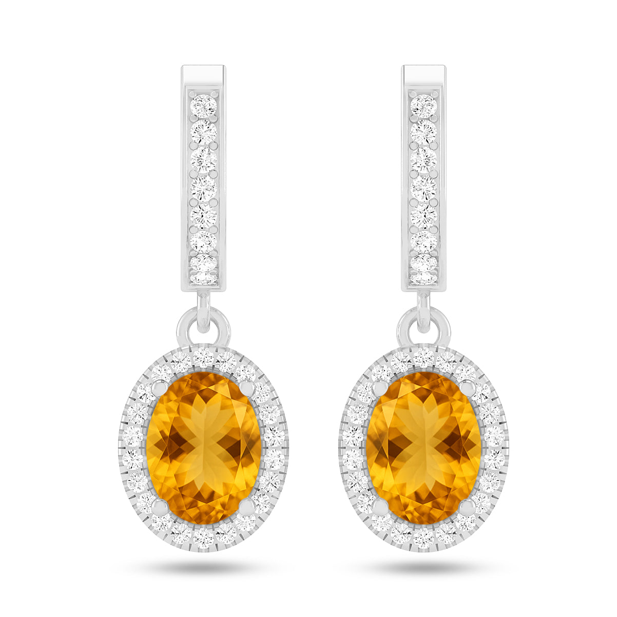 Oval Halo Drop Earrings | 925 Sterling Silver Birthstone Stud Earrings | Diamond Accent Gemstone Earrings | 15 Birthstone Options | Gift for Women