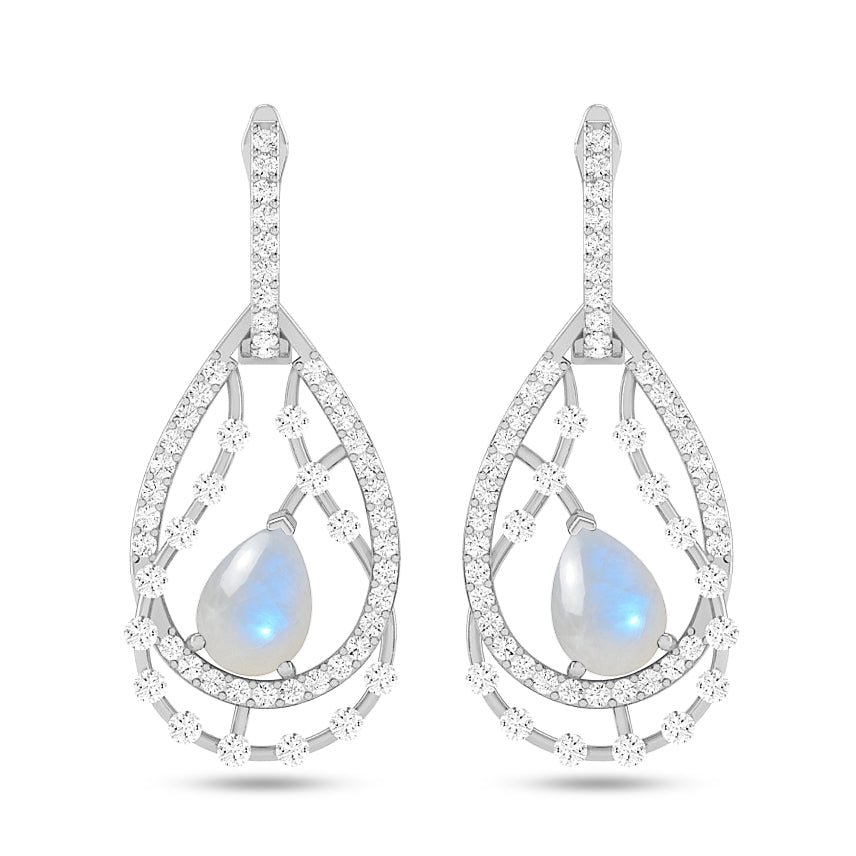 Double Teardrop Halo Drop Earrings | 925 Sterling Silver Birthstone Stud Earrings | Diamond Accent Gemstone Earrings | 15 Birthstone Options | Gift for Women