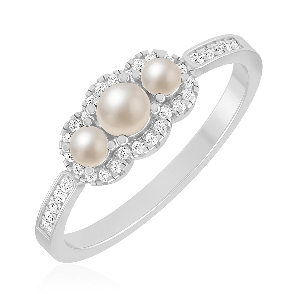 Trilogy Halo Ring | Sterling Silver Birthstone Ring | Genuine Gemstone & Diamond Studded Ring | Personalized Promise Ring | Gift for Her