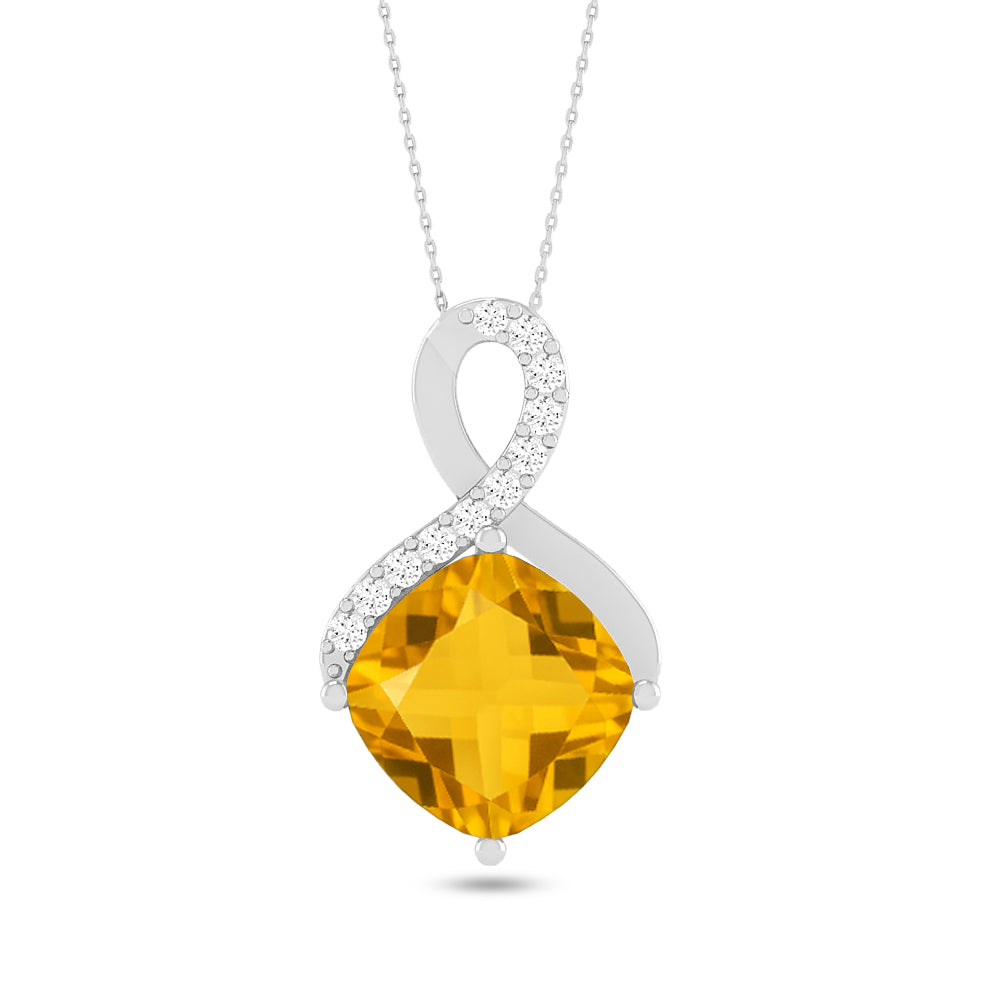 Infinity Cushion Solitaire Pendant | Starburst Pendant | Heart Knot Teardrop Pendant | Sterling Silver Birthstone Necklace | Diamond Accent | Adjustable Chain | 15 Gemstone Choices
