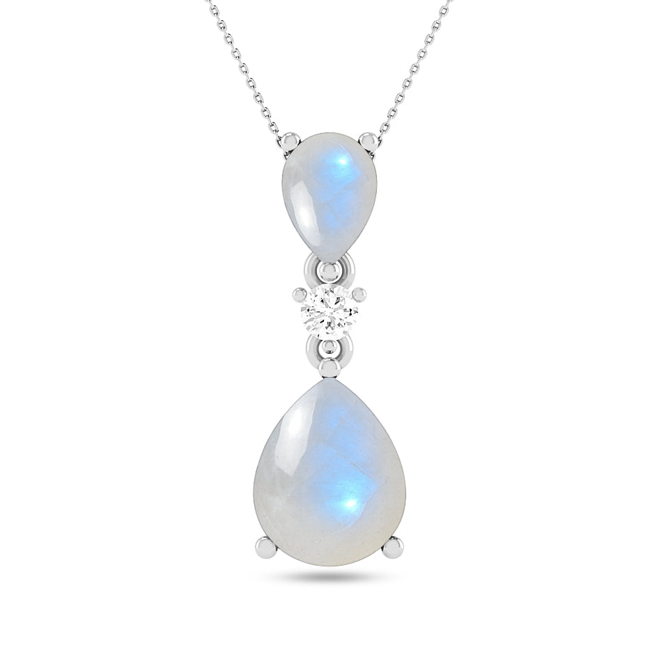 Double Pear Drop Pendant | Starburst Pendant | Heart Knot Teardrop Pendant | Sterling Silver Birthstone Necklace | Diamond Accent | Adjustable Chain | 15 Gemstone Choices