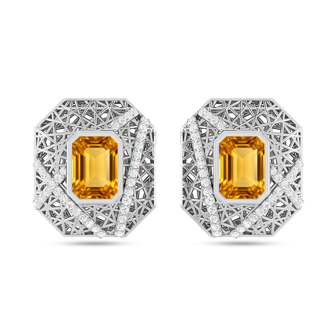 Art Deco Geometric Stud Earrings | 925 Sterling Silver Birthstone Stud Earrings | Diamond Accent Gemstone Earrings | 15 Birthstone Options | Gift for Women