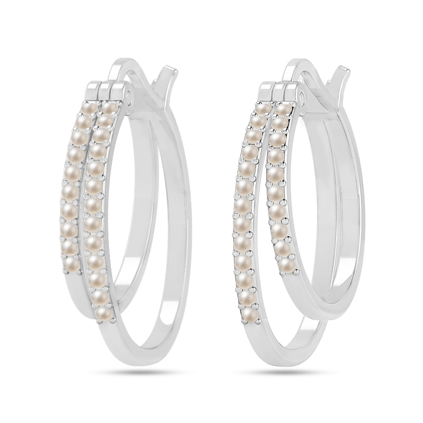 Double Row Hoop Earrings | 925 Sterling Silver Birthstone Stud Earrings | Diamond Accent Gemstone Earrings | 15 Birthstone Options | Gift for Women