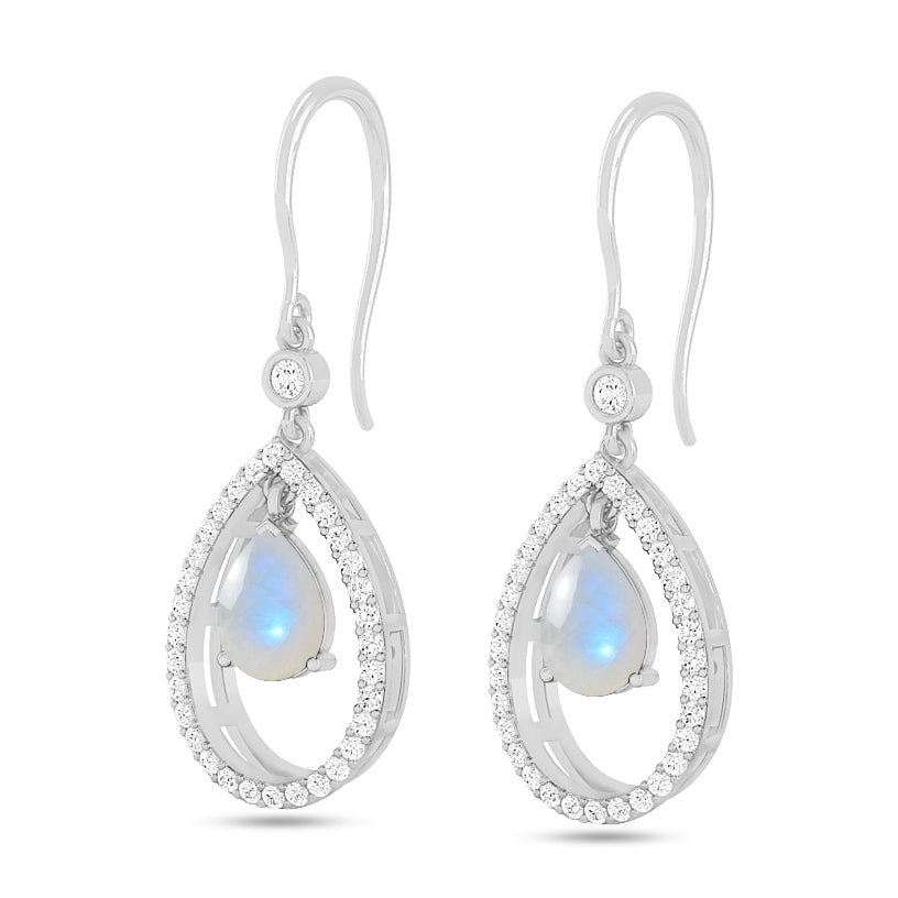 Floating Pear Drop Earrings | 925 Sterling Silver Birthstone Stud Earrings | Diamond Accent Gemstone Earrings | 15 Birthstone Options | Gift for Women