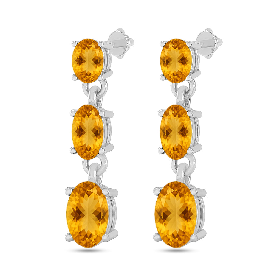 Three-Stone Drop Earrings | 925 Sterling Silver Birthstone Stud Earrings | Diamond Accent Gemstone Earrings | 15 Birthstone Options | Gift for Women