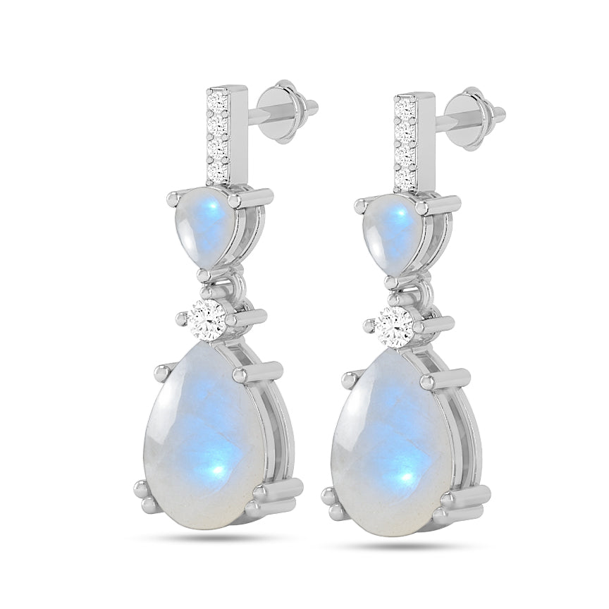 Three-Stone Drop Earrings | 925 Sterling Silver Birthstone Stud Earrings | Diamond Accent Gemstone Earrings | 15 Birthstone Options | Gift for Women